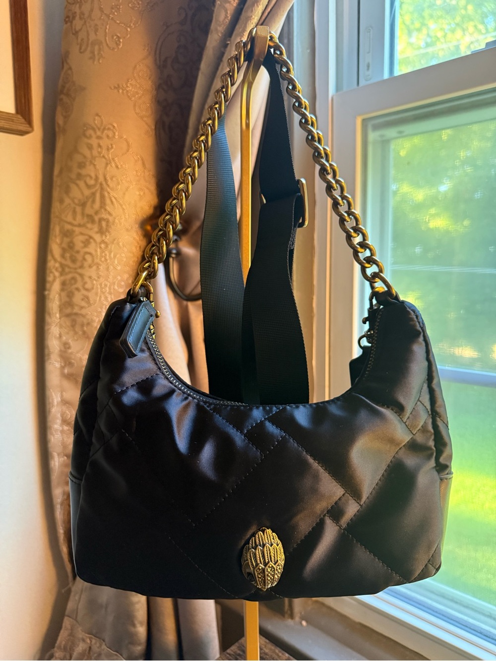 NWOT Kurt Geiger Black Quilted Shoulder/Crossbody Bag with Gold Chain - Picture 1 of 6